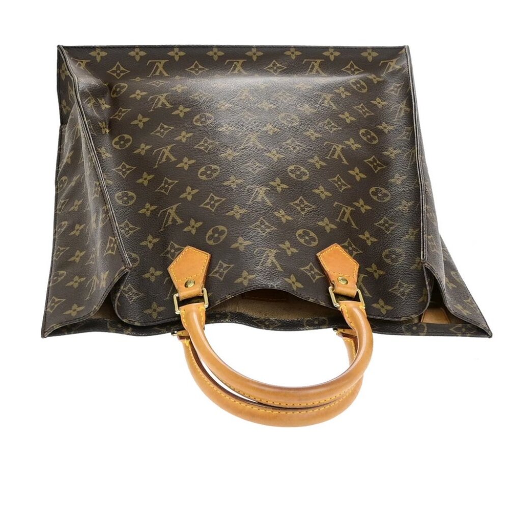 LOUIS VUITTON Logo Sac Plat Hand Tote Bag Monogram Leather Brown - Picture 11 of 15
